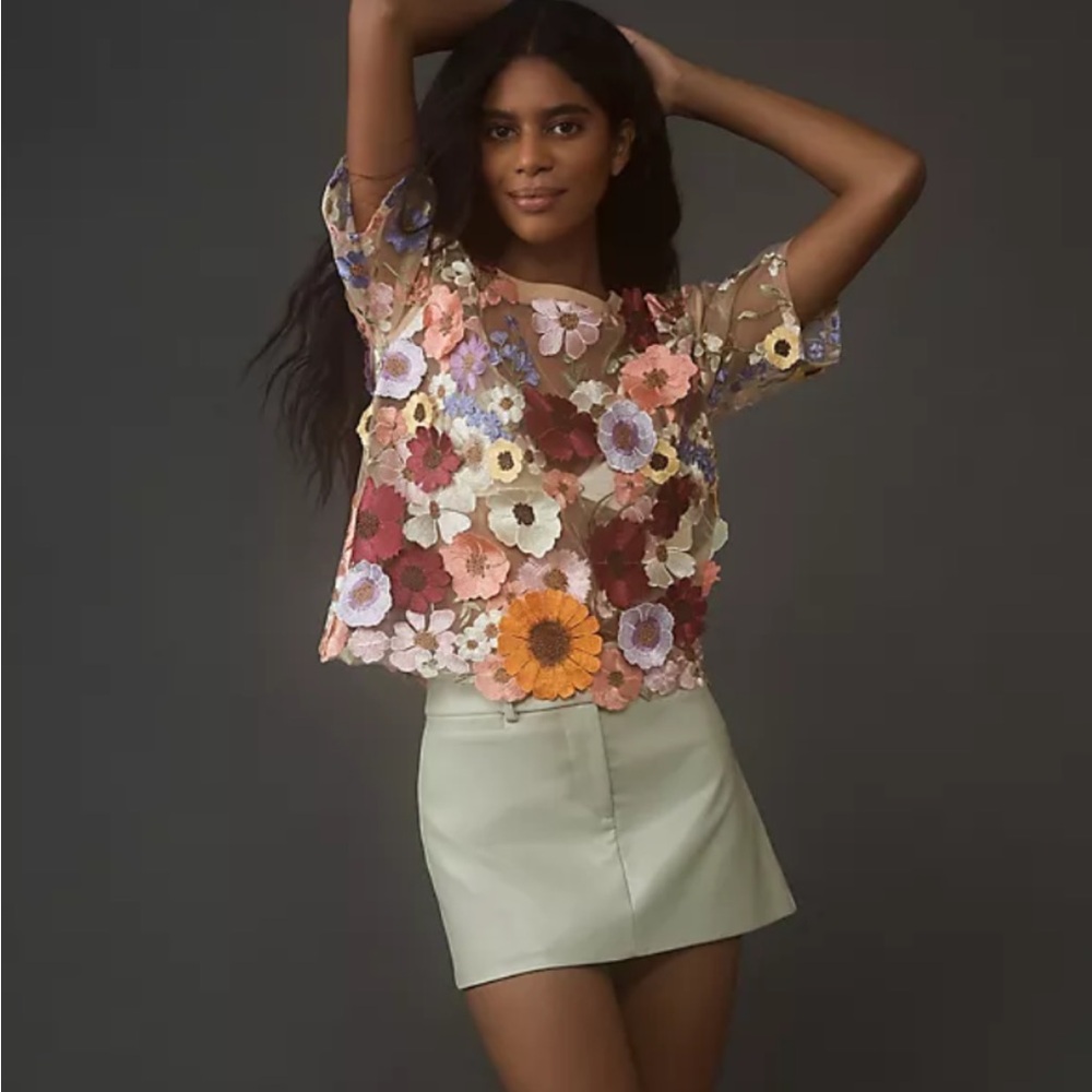 Anthropologie Floral Sheer Top - Multicolor